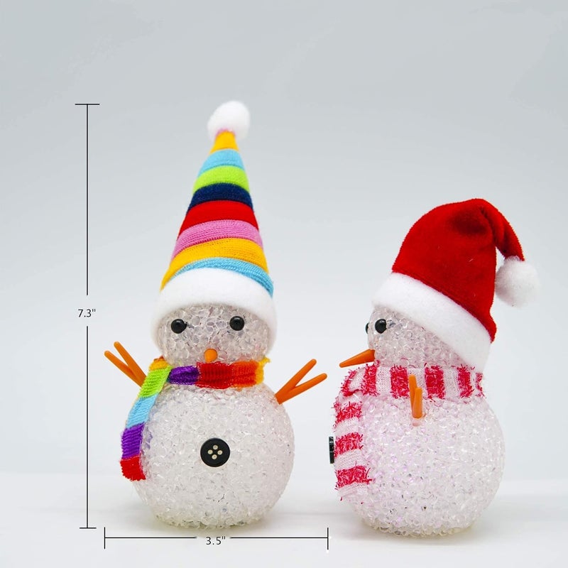 YAKii Christmas Decorations 7.3'' LED Snowmen Lamp Color Changing with Colorful Hat & Scarf Christmas Snowman Desk Centerpiece Decoration for Battery Operated Indoor Home Holiday Decor,Set of 3 - Image 3
